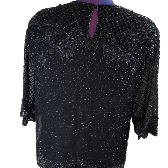 Justine Todd Silk Evening Beaded Blouse Black Size Medium Women's - Picture 8 of 15
